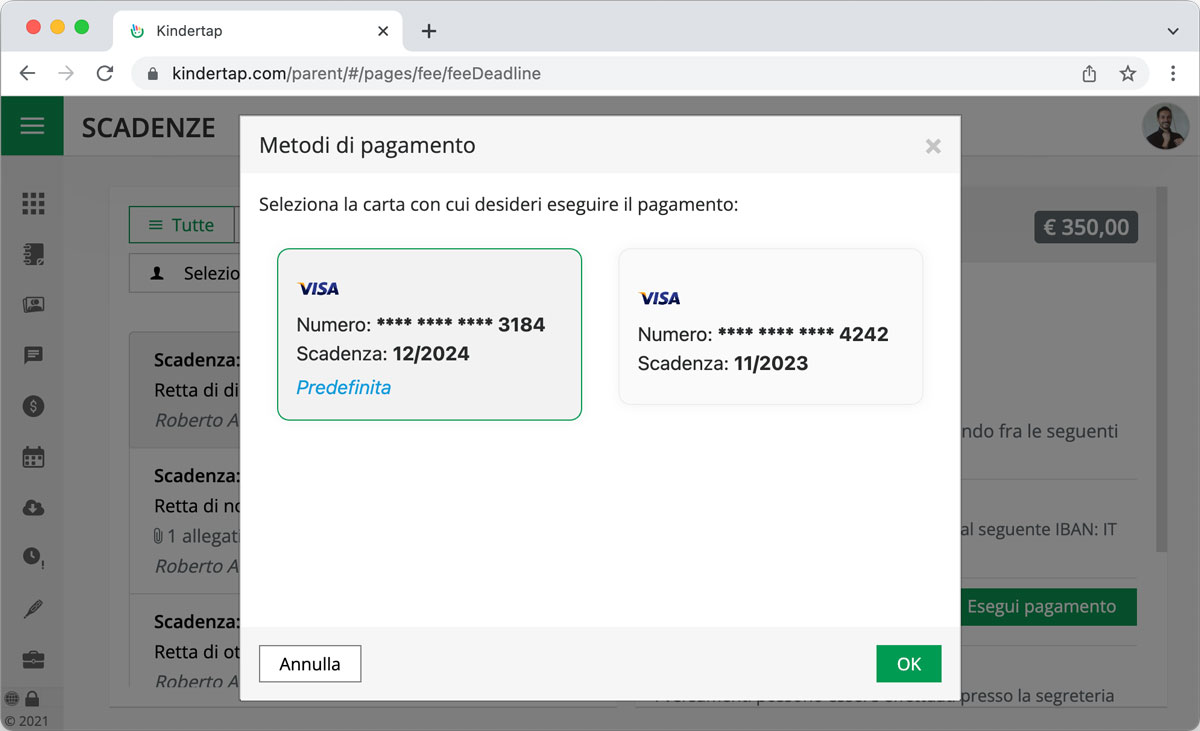 Scadenziari rette, reminder di pagamento e POS virtuale per i pagamenti con carte di credito